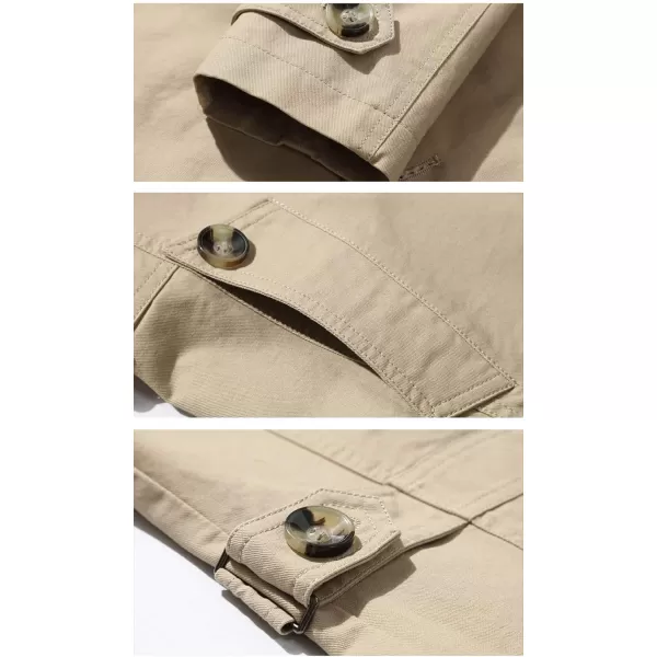 chouyatou Mens Slim Notched Collar Single Breasted Cotton Jacket Office Trench CoatLight Khaki