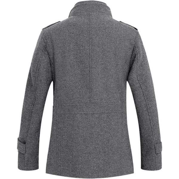 chouyatou Mens Stand Collar WoolBlend Classic Pea Coat with Removable Inner CollarGray
