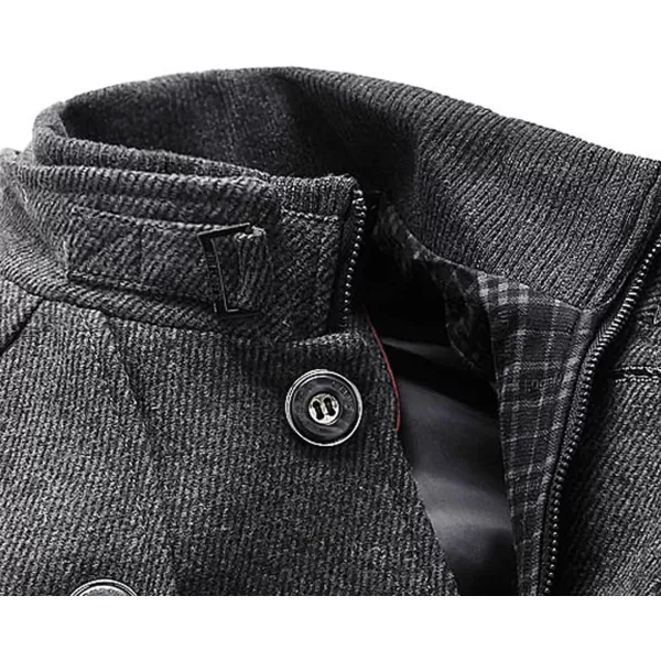 chouyatou Mens Stand Collar WoolBlend Classic Pea Coat with Removable Inner CollarGray