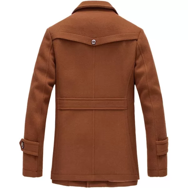 chouyatou Mens Stand Collar WoolBlend Classic Pea Coat with Removable Inner CollarH36brown