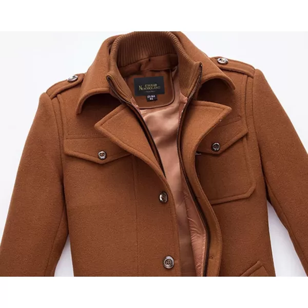 chouyatou Mens Stand Collar WoolBlend Classic Pea Coat with Removable Inner CollarH36brown