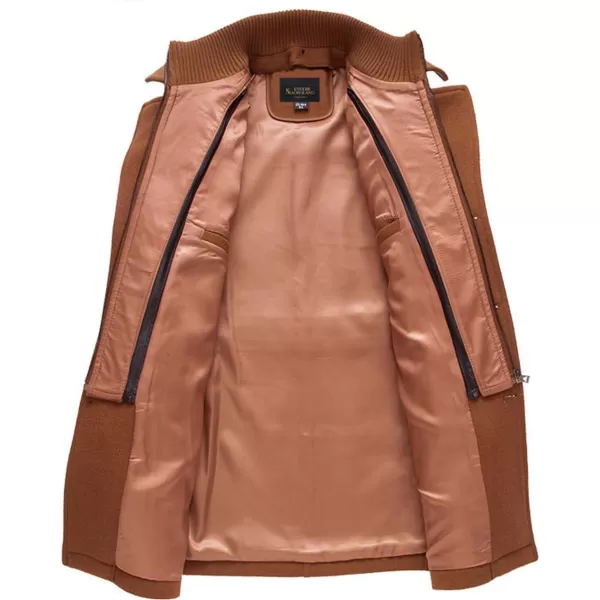 chouyatou Mens Stand Collar WoolBlend Classic Pea Coat with Removable Inner CollarH36brown