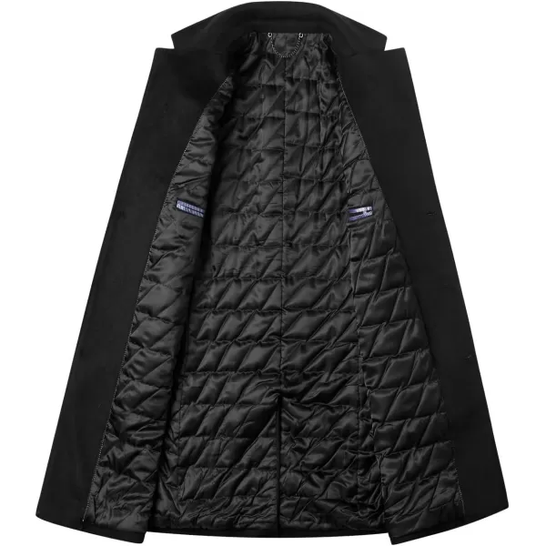 chouyatou Mens Thicken Diamond Quilted Single Breasted Slim Business Woolen Pea CoatBlack