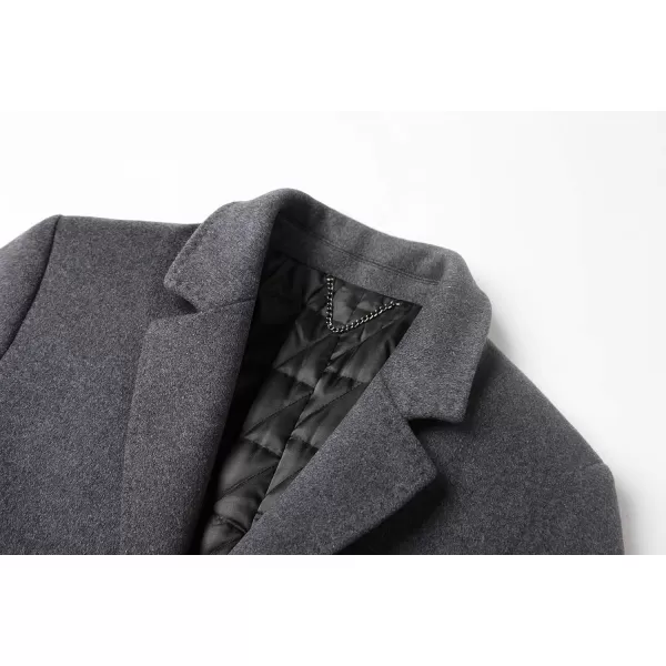 chouyatou Mens Thicken Diamond Quilted Single Breasted Slim Business Woolen Pea CoatGrey