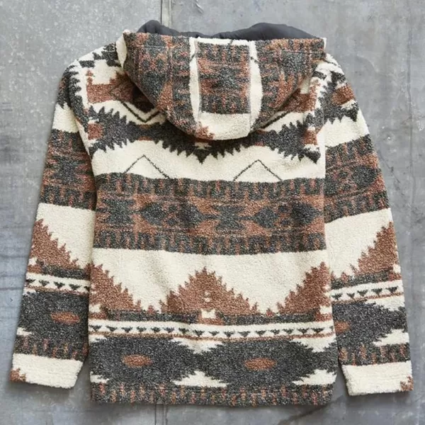 chouyatou Mens Tribal Aztec Printed 14 Zip Fuzzy Sherpa Pullover Sweatshirt HoodieBrown