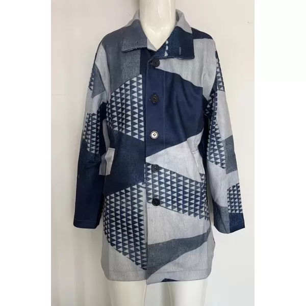 chouyatou Mens Vintage Plaid Floral Pattern Single Breasted Business Casual Winter Wool Blend Coat PeacoatAztec Blue