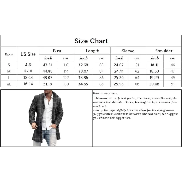 chouyatou Mens Vintage Plaid Floral Pattern Single Breasted Business Casual Winter Wool Blend Coat PeacoatGray