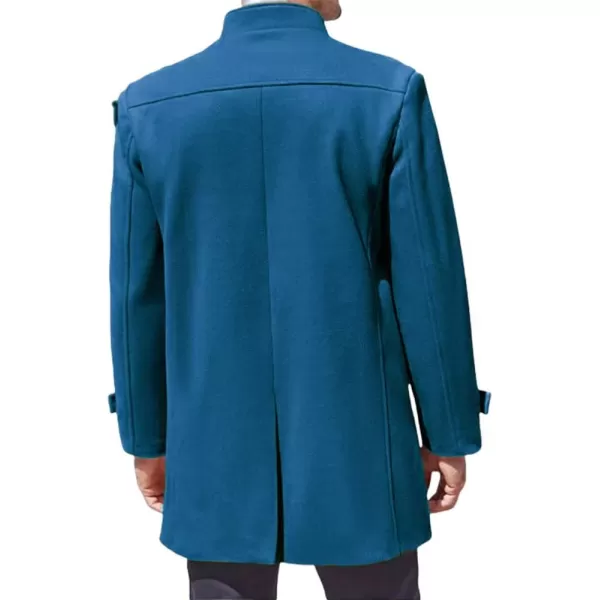 chouyatou Mens Winter Casual Stand Collar Wool Coat Single Breasted Wool Blend Pea Coat OvercoatBlue