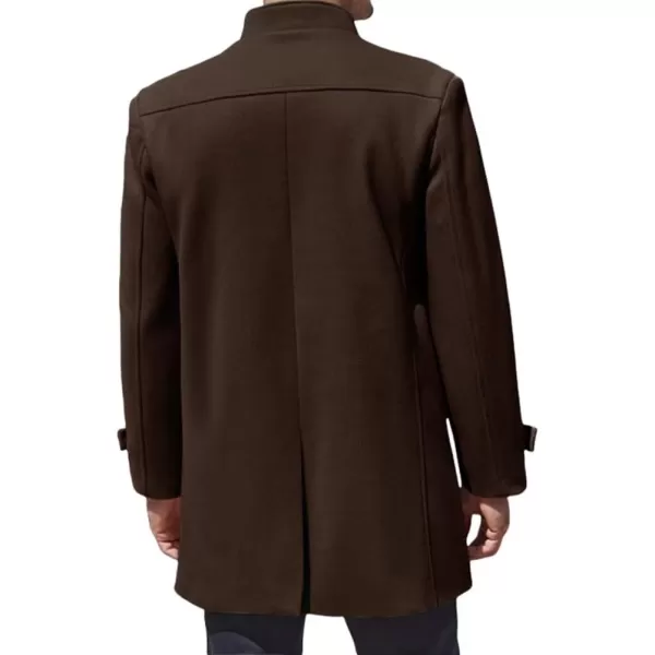 chouyatou Mens Winter Casual Stand Collar Wool Coat Single Breasted Wool Blend Pea Coat OvercoatCoffee