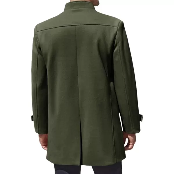 chouyatou Mens Winter Casual Stand Collar Wool Coat Single Breasted Wool Blend Pea Coat OvercoatGreen