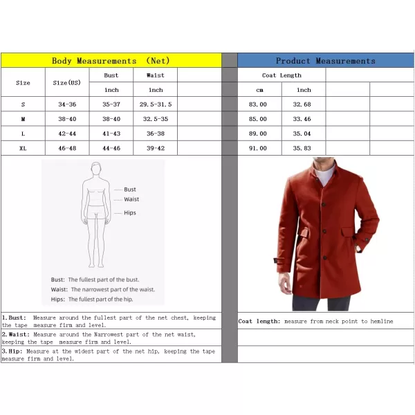 chouyatou Mens Winter Casual Stand Collar Wool Coat Single Breasted Wool Blend Pea Coat OvercoatRed