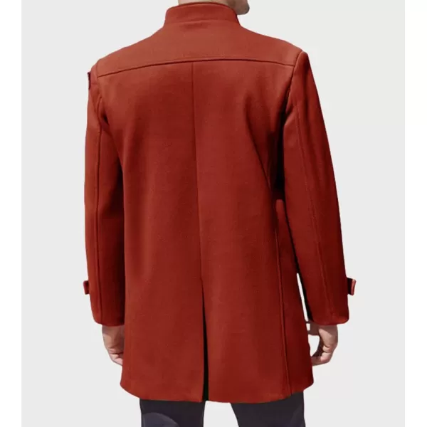 chouyatou Mens Winter Casual Stand Collar Wool Coat Single Breasted Wool Blend Pea Coat OvercoatRed