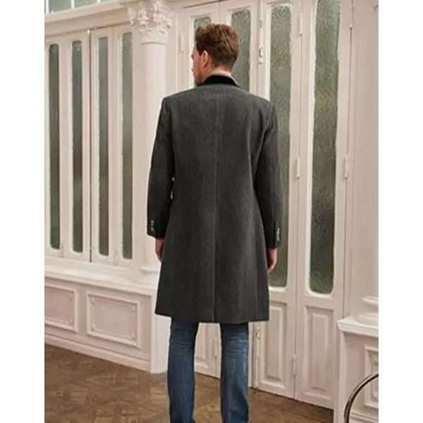 chouyatou Mens Winter Contrast Lapel Collar Wool Coat Double Breasted Wool Blend Trench Pea Coat OvercoatDark Gray
