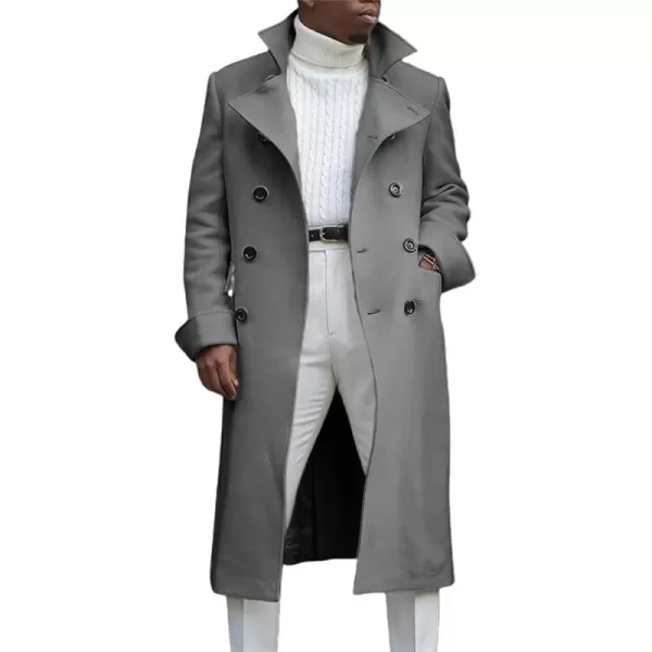 chouyatou Mens British Style Double Breasted Heavyweight Mid Long Wool Pea CoatGrey