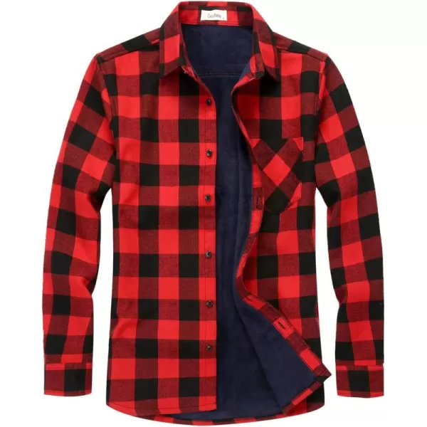 chouyatou Mens Casual Long Sleeve Fleece Lined Plaid Flannel Buttoned Overshirts Jacket ShacketM04