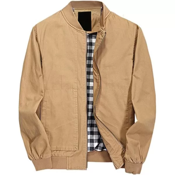 chouyatou Mens Casual Long Sleeve Full Zip Jacket with Shoulder Straps41khaki