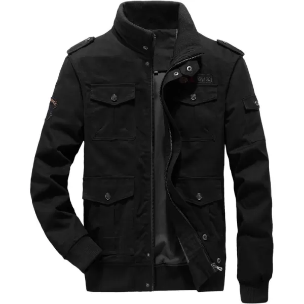 chouyatou Mens Casual Long Sleeve Full Zip Jacket with Shoulder Straps63black