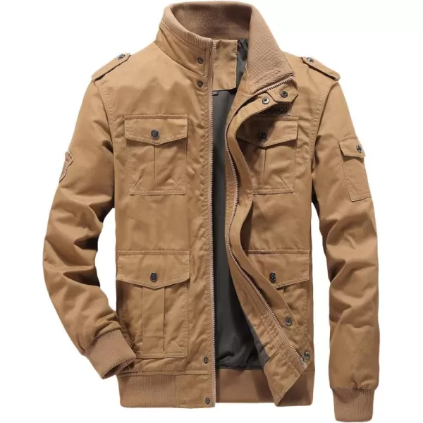 chouyatou Mens Casual Long Sleeve Full Zip Jacket with Shoulder Straps63khaki