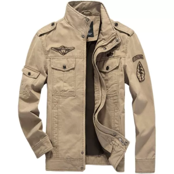 chouyatou Mens Casual Long Sleeve Full Zip Jacket with Shoulder Straps82khaki