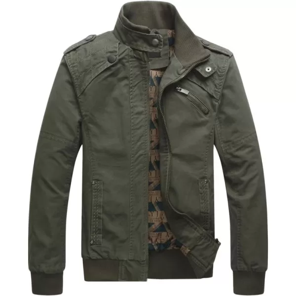 chouyatou Mens Casual Long Sleeve Full Zip Jacket with Shoulder StrapsArmy Green