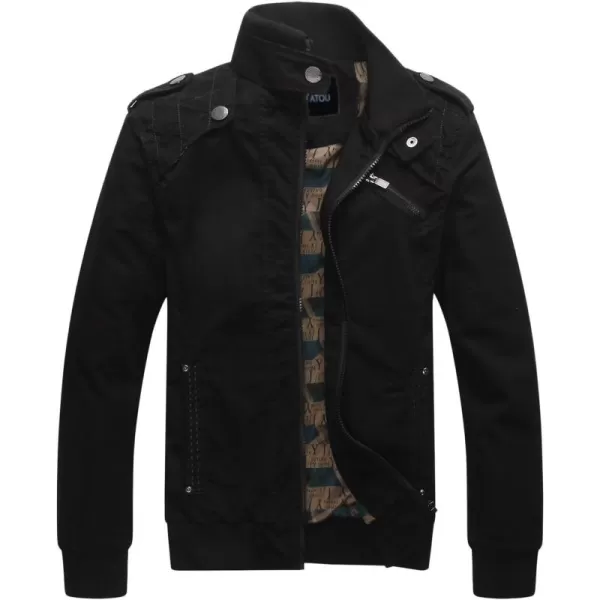 chouyatou Mens Casual Long Sleeve Full Zip Jacket with Shoulder StrapsBlack