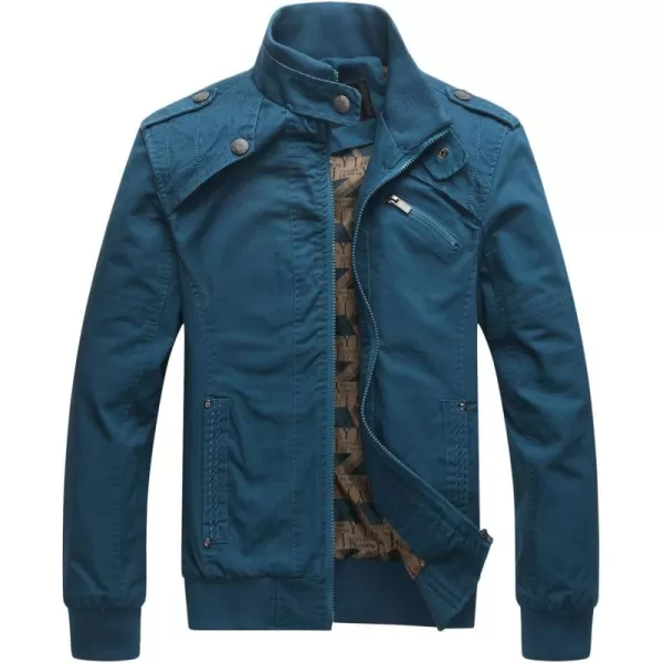 chouyatou Mens Casual Long Sleeve Full Zip Jacket with Shoulder StrapsBlue