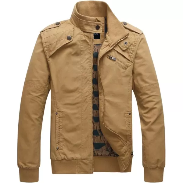 chouyatou Mens Casual Long Sleeve Full Zip Jacket with Shoulder StrapsKhaki