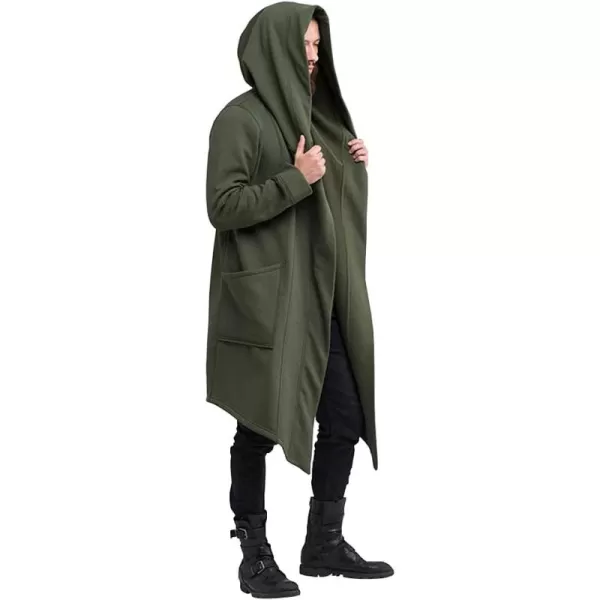chouyatou Mens Casual LooseFit Open Front Cape Hooded Duster Coat Cardigan OuterwearArmy Green