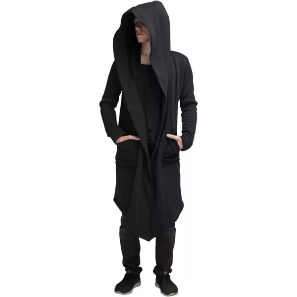chouyatou Mens Casual LooseFit Open Front Cape Hooded Duster Coat Cardigan OuterwearBlack