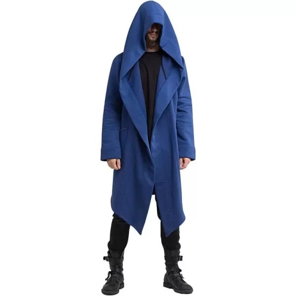 chouyatou Mens Casual LooseFit Open Front Cape Hooded Duster Coat Cardigan OuterwearBlue