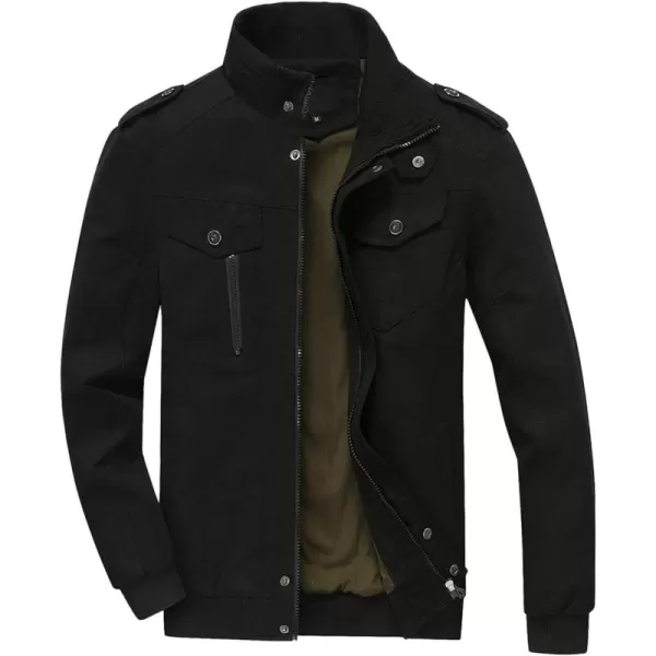 chouyatou Mens Casual Stand Collar ZipUp Lightweight Bomber Jacket Windbreaker15black