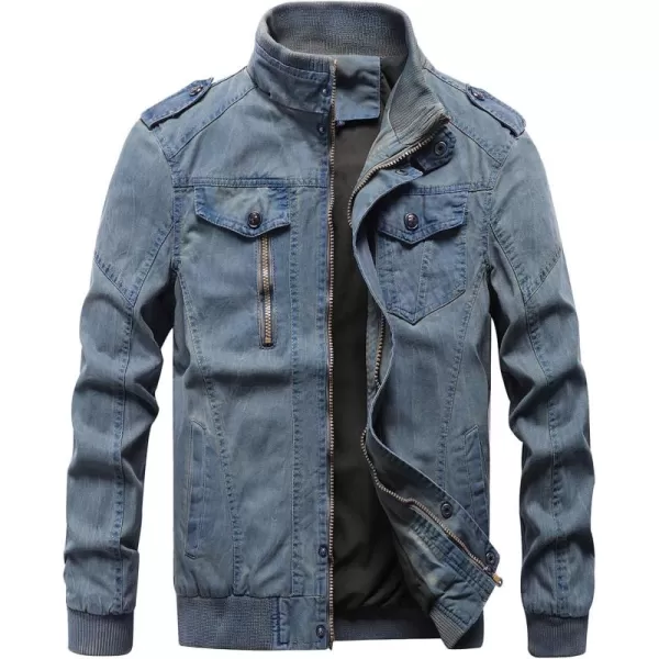 chouyatou Mens Casual Stand Collar ZipUp Lightweight Bomber Jacket Windbreaker15blue