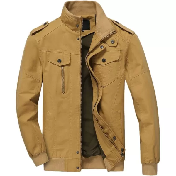 chouyatou Mens Casual Stand Collar ZipUp Lightweight Bomber Jacket Windbreaker15khaki
