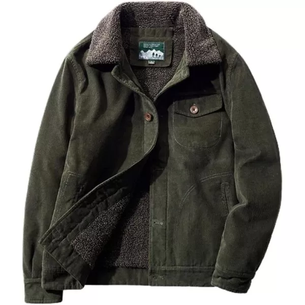 chouyatou Mens Casual Thicked Sherpa Lined Button Front Corduroy Trucker JacketArmy Green