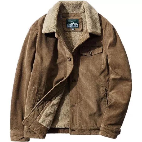 chouyatou Mens Casual Thicked Sherpa Lined Button Front Corduroy Trucker JacketCoffee