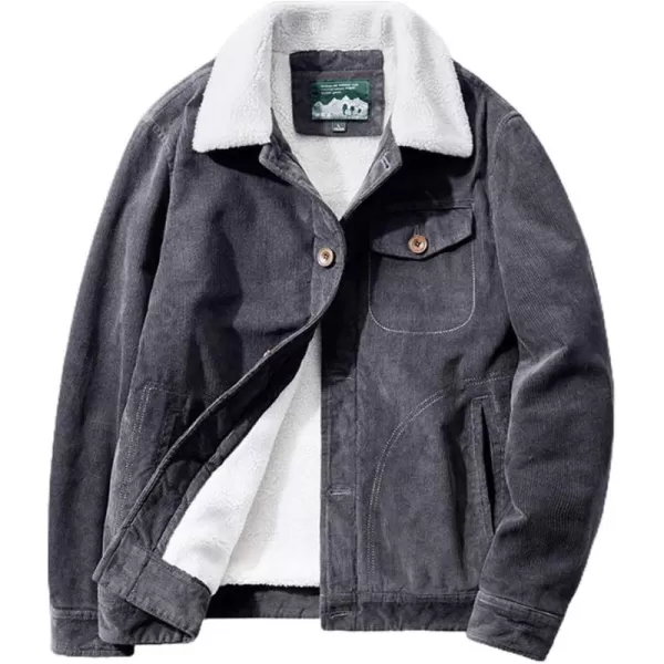 chouyatou Mens Casual Thicked Sherpa Lined Button Front Corduroy Trucker JacketDark Grey
