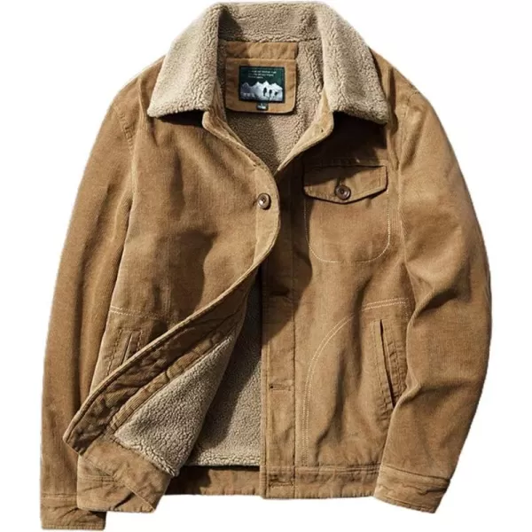 chouyatou Mens Casual Thicked Sherpa Lined Button Front Corduroy Trucker JacketKhaki