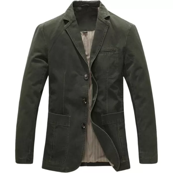 chouyatou Mens Casual ThreeButton Stripe Lined Cotton Twill Suit JacketArmy Green