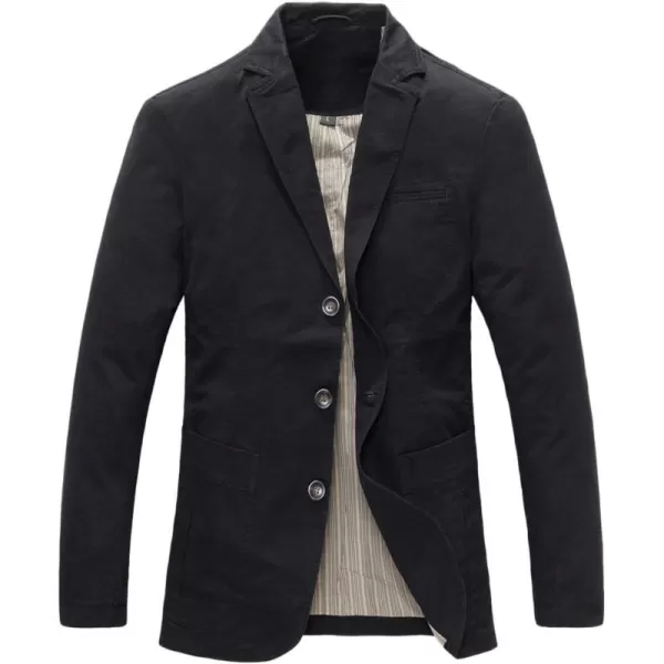 chouyatou Mens Casual ThreeButton Stripe Lined Cotton Twill Suit JacketBlack