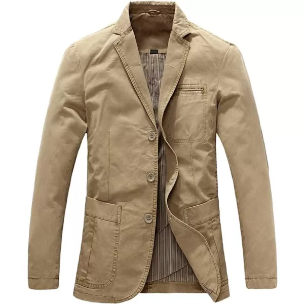 chouyatou Mens Casual ThreeButton Stripe Lined Cotton Twill Suit JacketKhaki