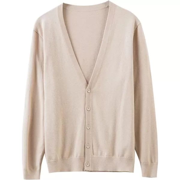 chouyatou Mens Casual V Neck Button Front Lightweight Knitted Outwear Cardigan SweaterBeige