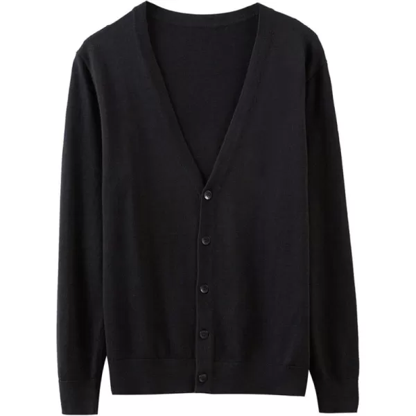 chouyatou Mens Casual V Neck Button Front Lightweight Knitted Outwear Cardigan SweaterBlack