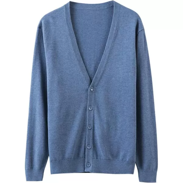 chouyatou Mens Casual V Neck Button Front Lightweight Knitted Outwear Cardigan SweaterBlue