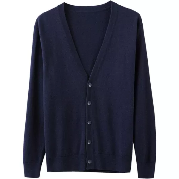 chouyatou Mens Casual V Neck Button Front Lightweight Knitted Outwear Cardigan SweaterDark Blue