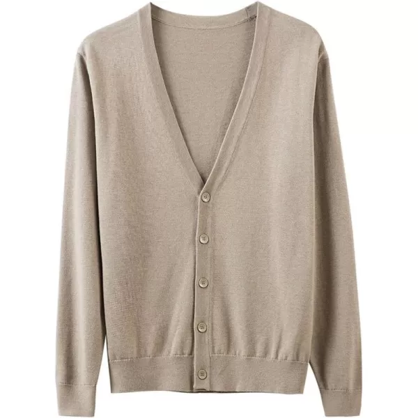 chouyatou Mens Casual V Neck Button Front Lightweight Knitted Outwear Cardigan SweaterDark Khaki