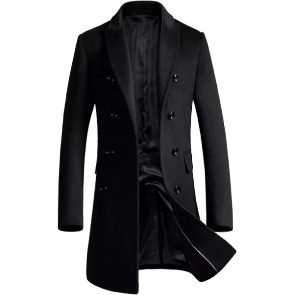 chouyatou Mens Classic Notched Collar Double Breasted Wool Blend Pea CoatLongblack