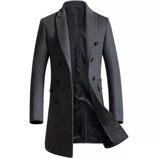 chouyatou Mens Classic Notched Collar Double Breasted Wool Blend Pea CoatLonggrey