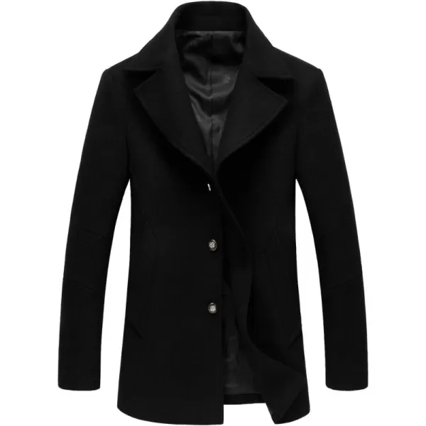 chouyatou Mens Classic Notched Collar Double Breasted Wool Blend Pea CoatSingleblack