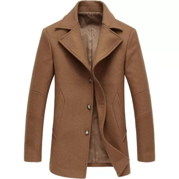 chouyatou Mens Classic Notched Collar Double Breasted Wool Blend Pea CoatSinglecamel