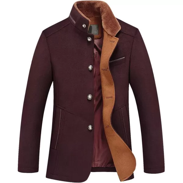 chouyatou Mens Gentle Band Collar Single Breasted Wool Blend Pea Coat10dark Red